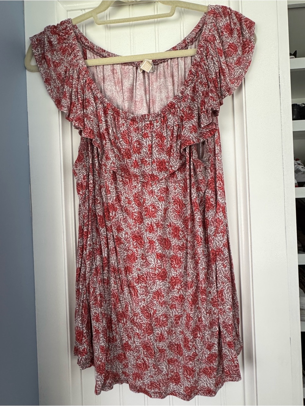 Michael Kors Red Floral Ruffle Sleeve Top